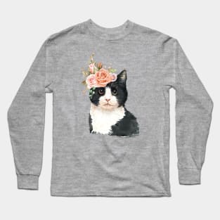 Cute Cat with Flower Crown Long Sleeve T-Shirt